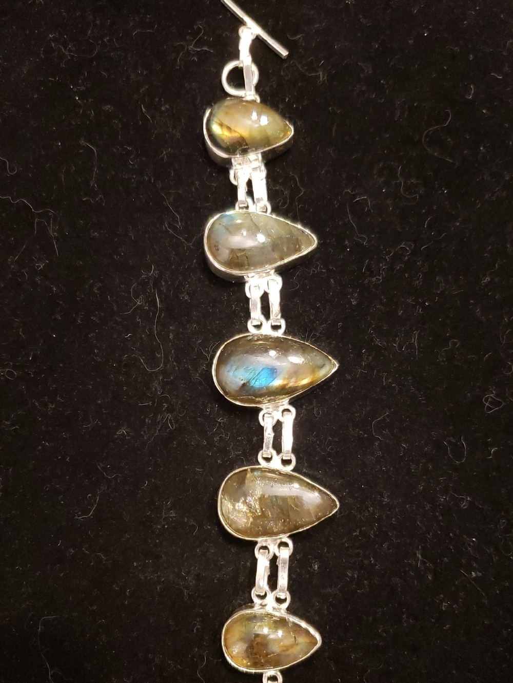 NEW 925 Stamped Teardrop Labradorite Stone Silver Link Bracelet, 7-8" Indian.